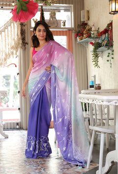 Aries Saree - Blue Pink Ombre