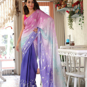 Aries Saree - Blue Pink Ombre