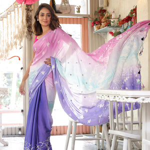 Aries Saree - Blue Pink Ombre