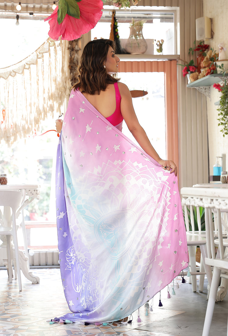 Aries Saree - Blue Pink Ombre