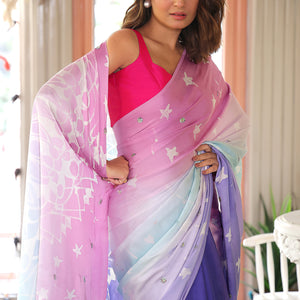 Aries Saree - Blue Pink Ombre