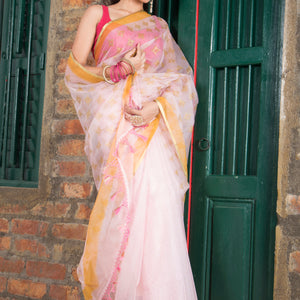 Soft Semi Organza Hand Block Print Saree