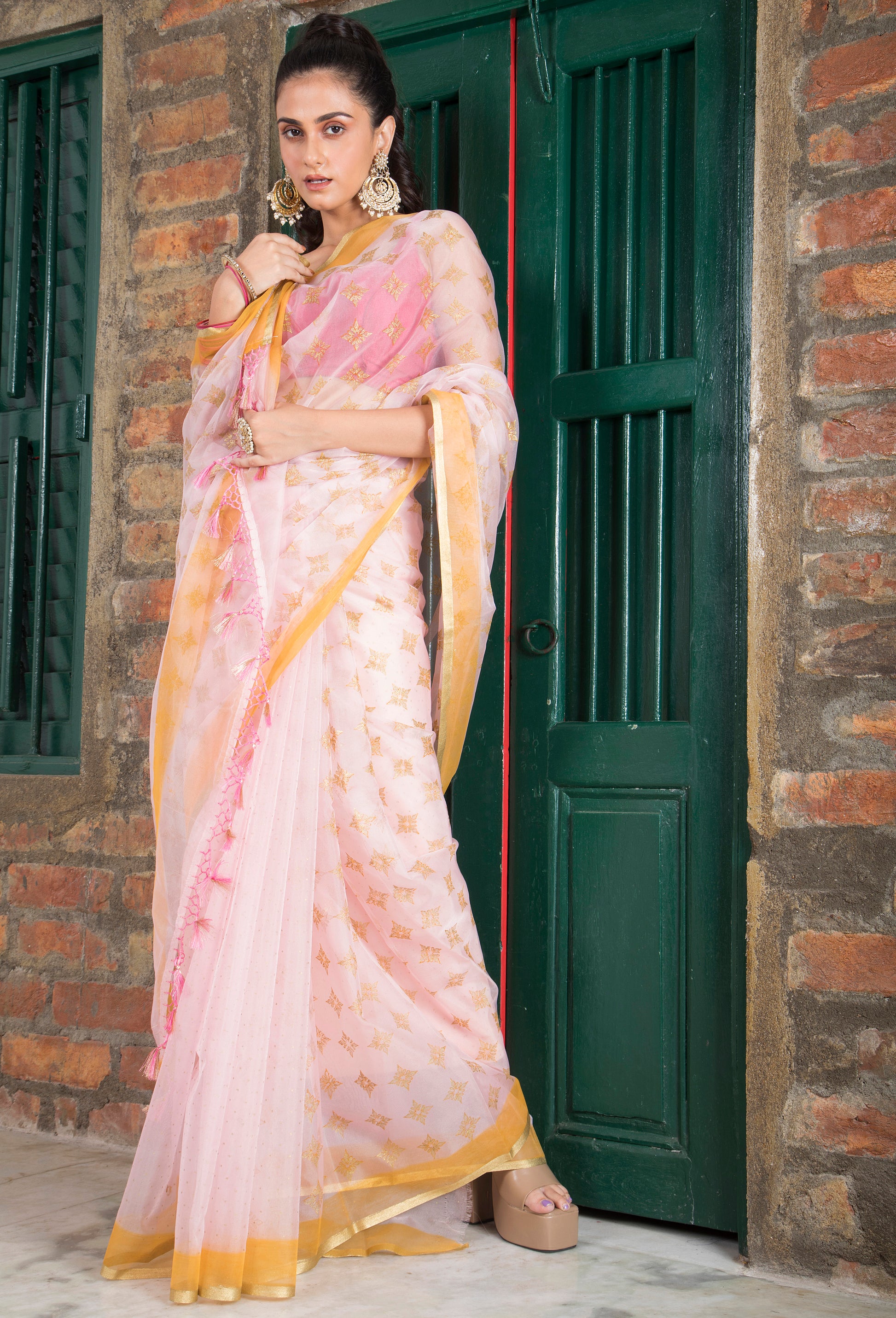 Soft Semi Organza Hand Block Print Saree