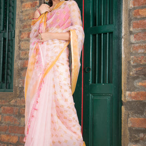 Soft Semi Organza Hand Block Print Saree