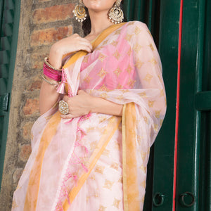 Soft Semi Organza Hand Block Print Saree