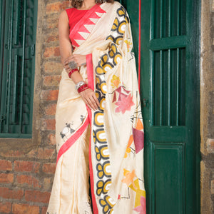 Warli Durga Paribar Utsab Silk Saree