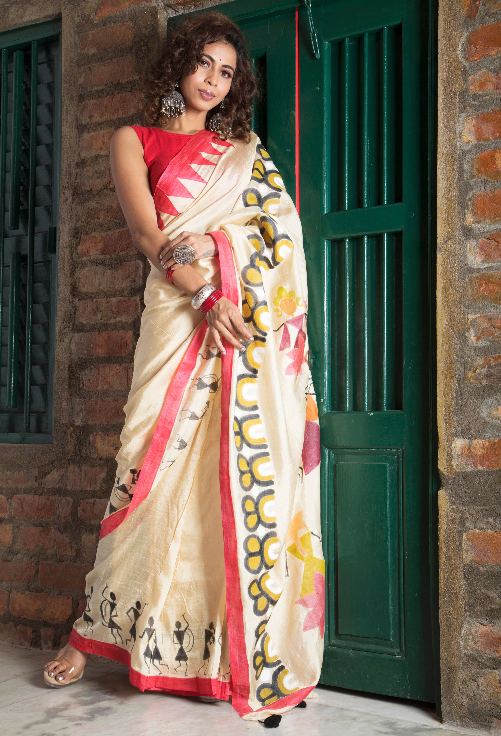 Warli Durga Paribar Utsab Silk Saree