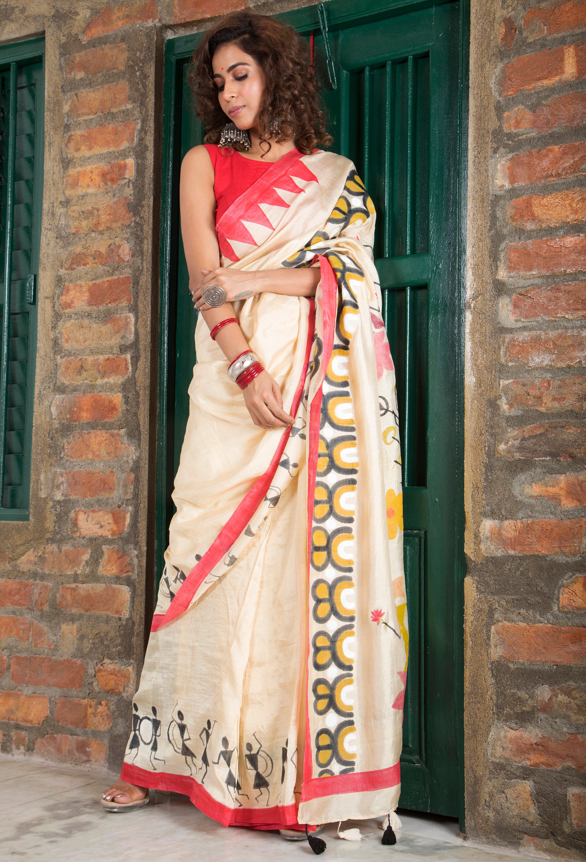Warli Durga Paribar Utsab Silk Saree