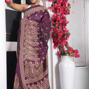 Handmade Kantha Embroidery Pure Bangalore Silk Saree