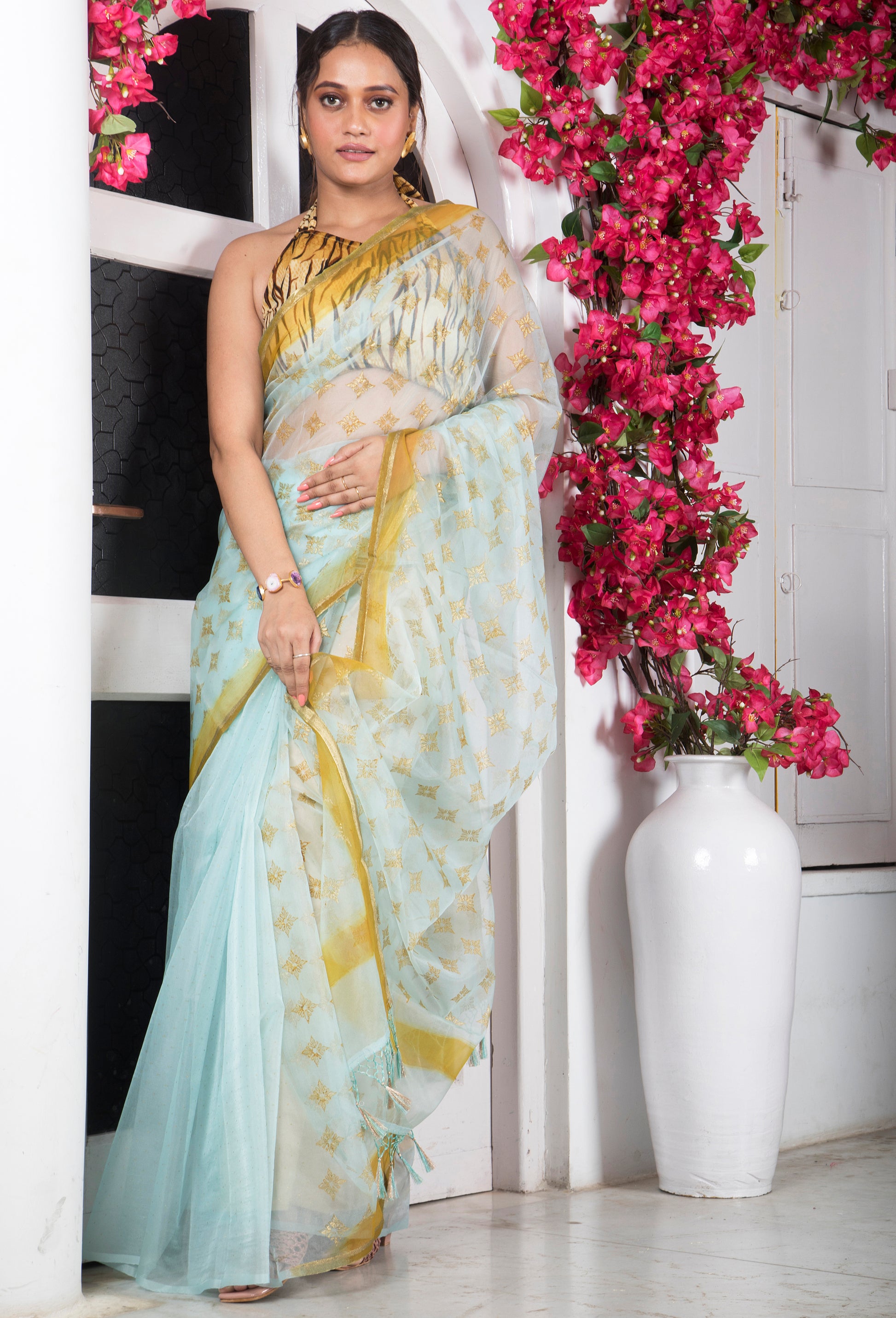 Soft Semi Organza Hand Block Print Saree