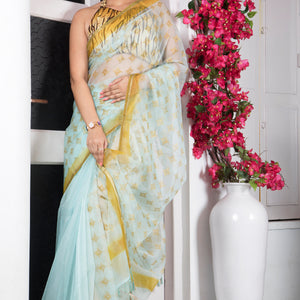 Soft Semi Organza Hand Block Print Saree