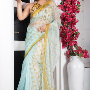 Soft Semi Organza Hand Block Print Saree