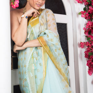 Soft Semi Organza Hand Block Print Saree