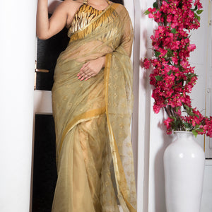 Soft Semi Organza Hand Block Print Saree