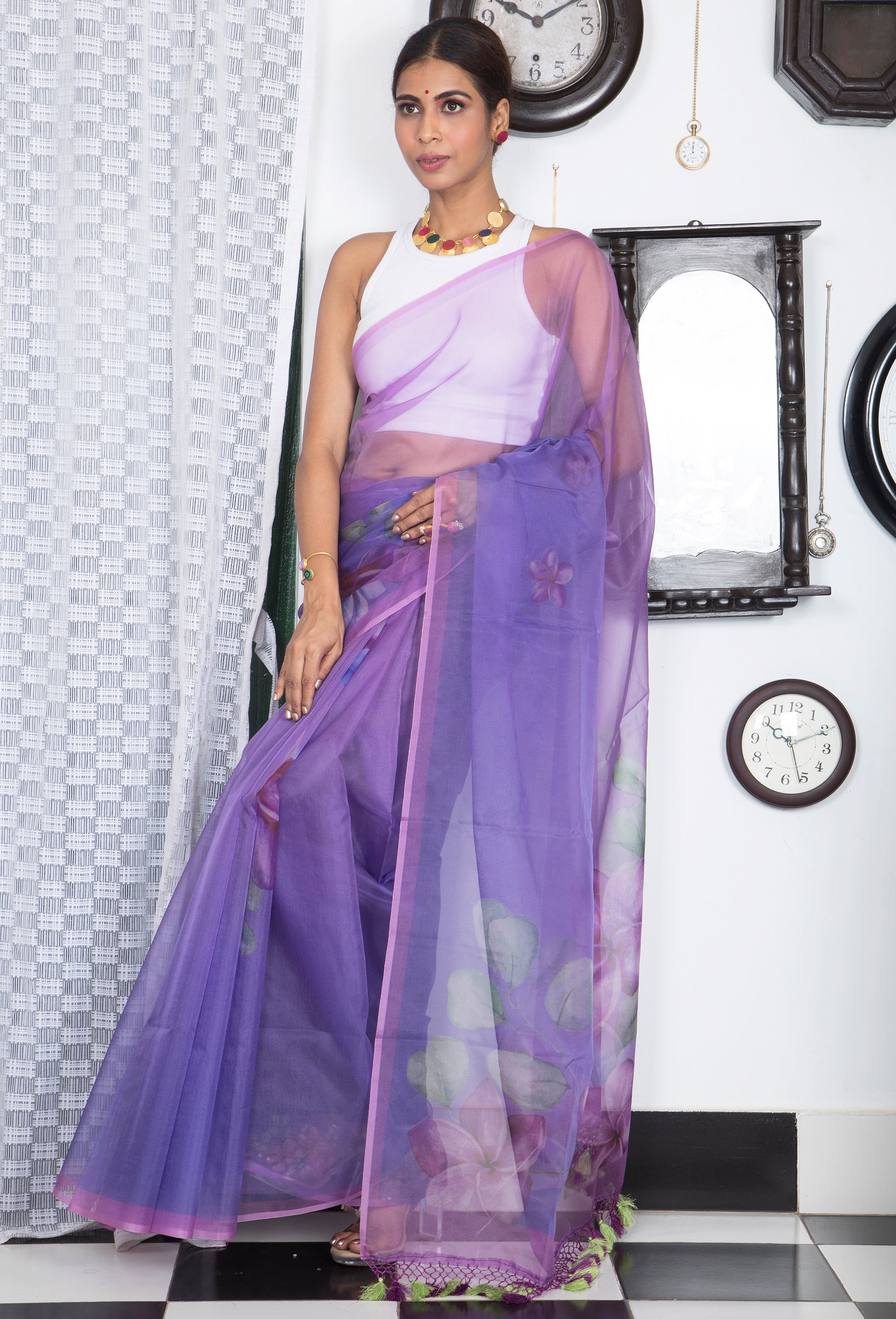 Soft Semi Organza Digital Floral Print Saree