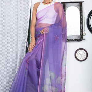 Soft Semi Organza Digital Floral Print Saree