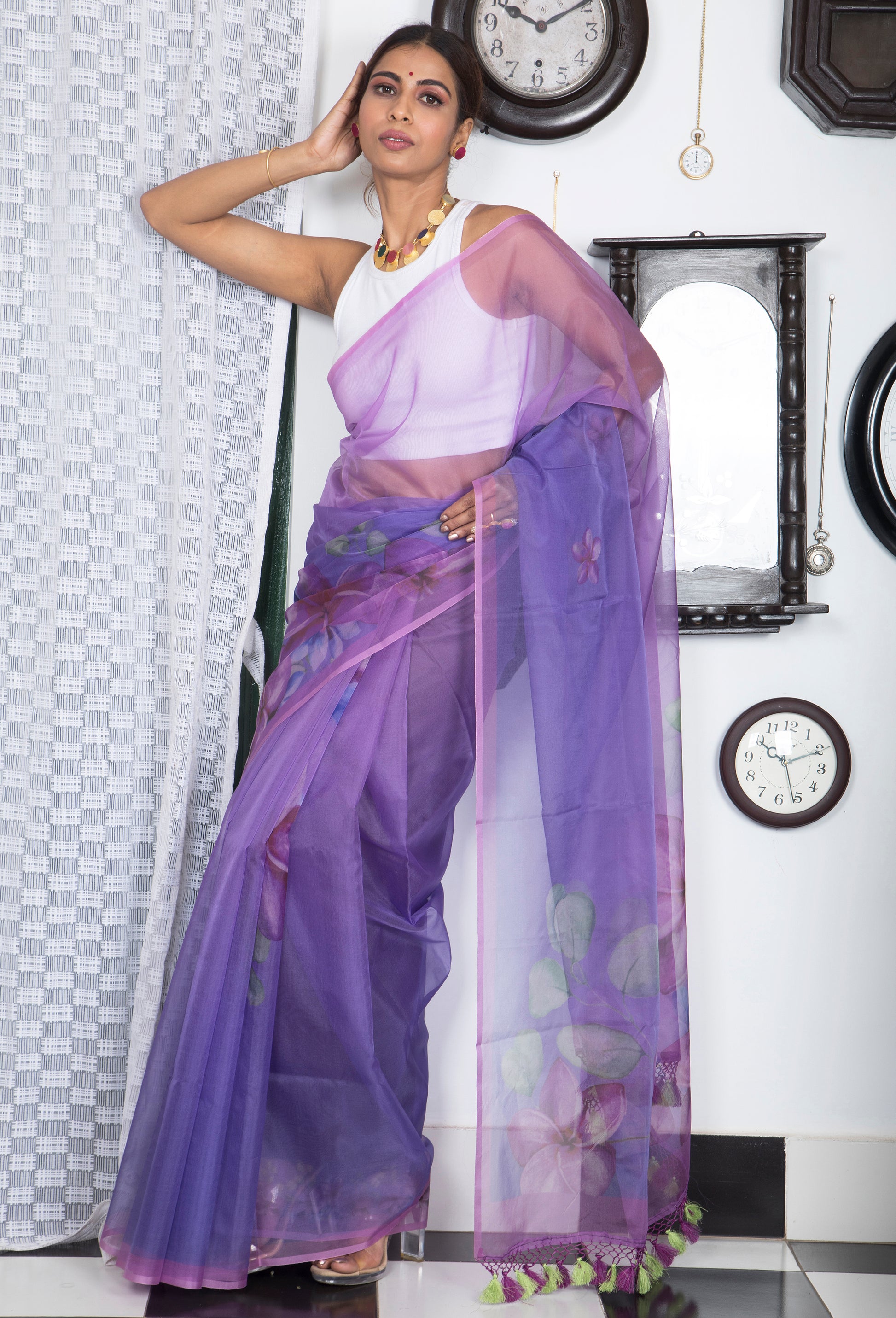 Soft Semi Organza Digital Floral Print Saree