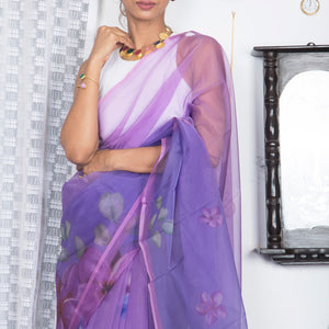 Soft Semi Organza Digital Floral Print Saree