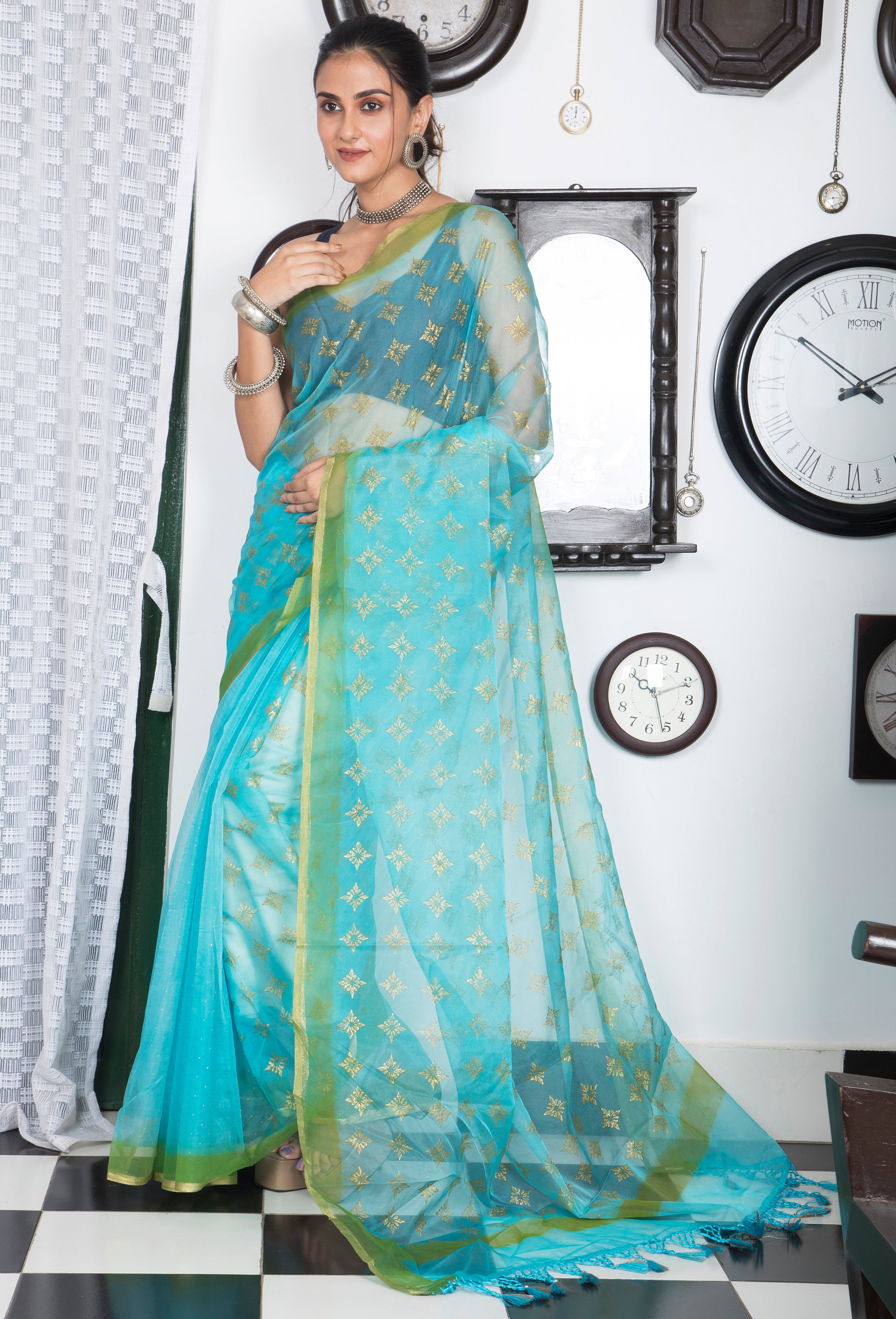 Soft Semi Organza Hand Block Print Saree