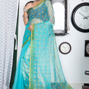 Soft Semi Organza Hand Block Print Saree