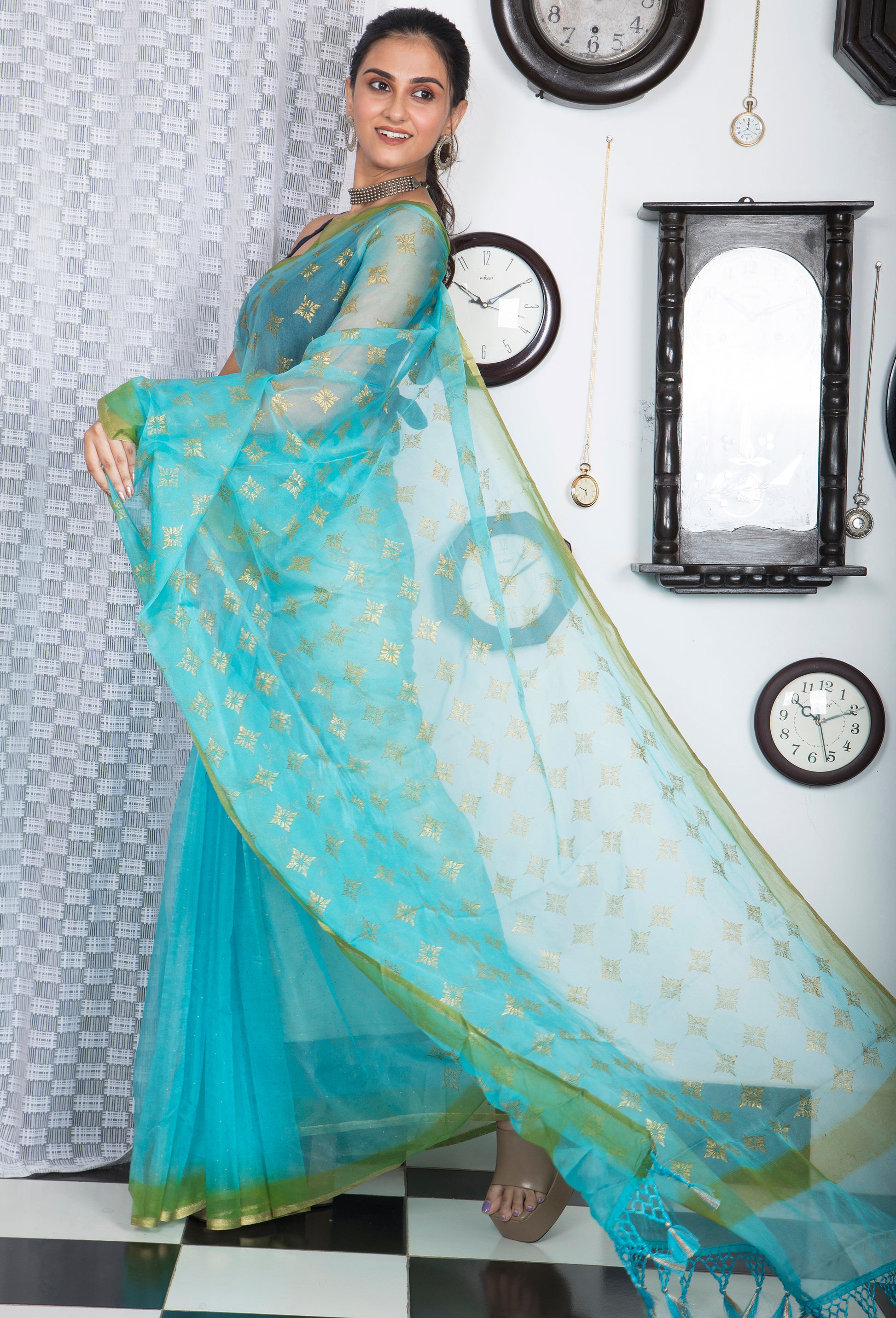 Soft Semi Organza Hand Block Print Saree