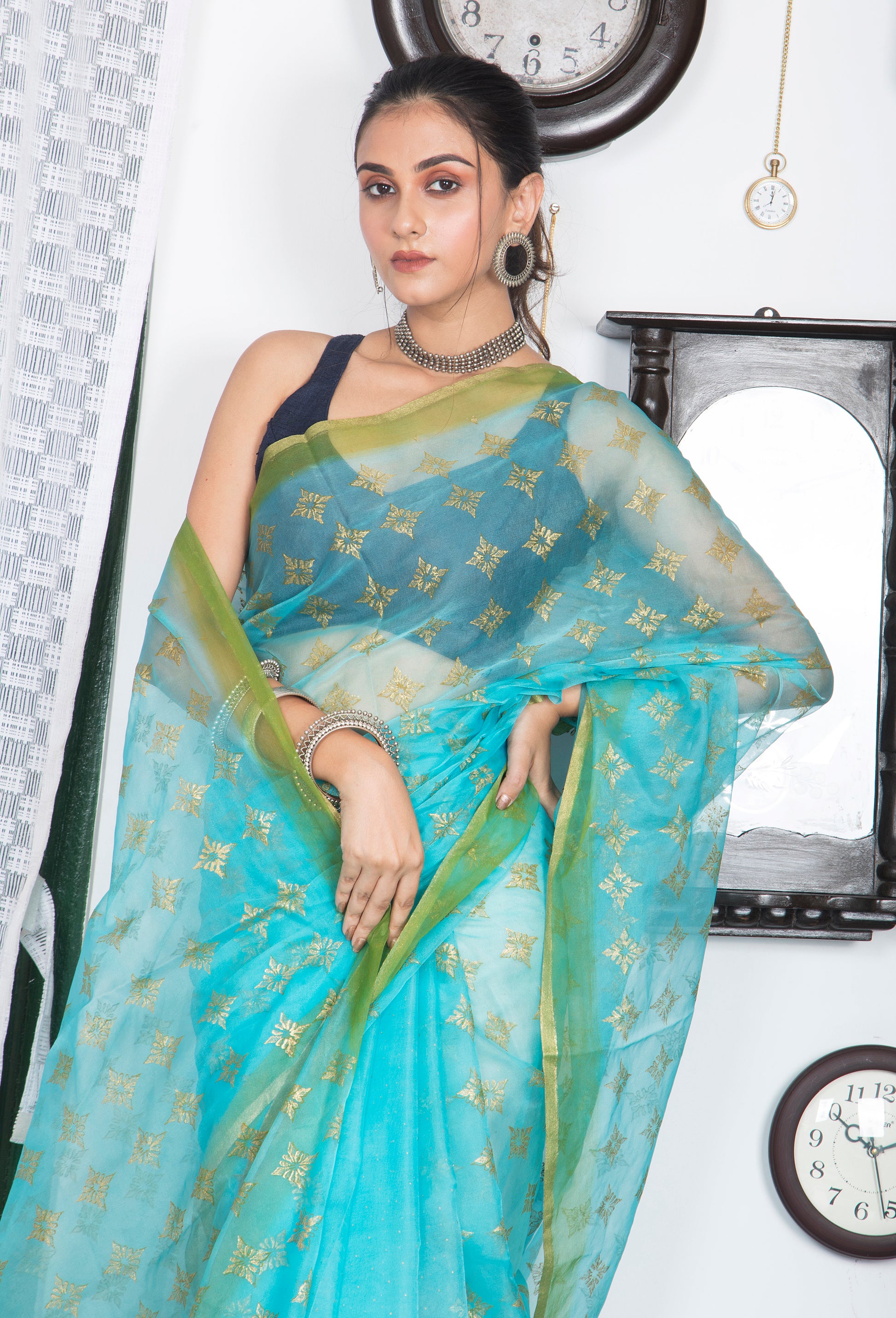 Soft Semi Organza Hand Block Print Saree