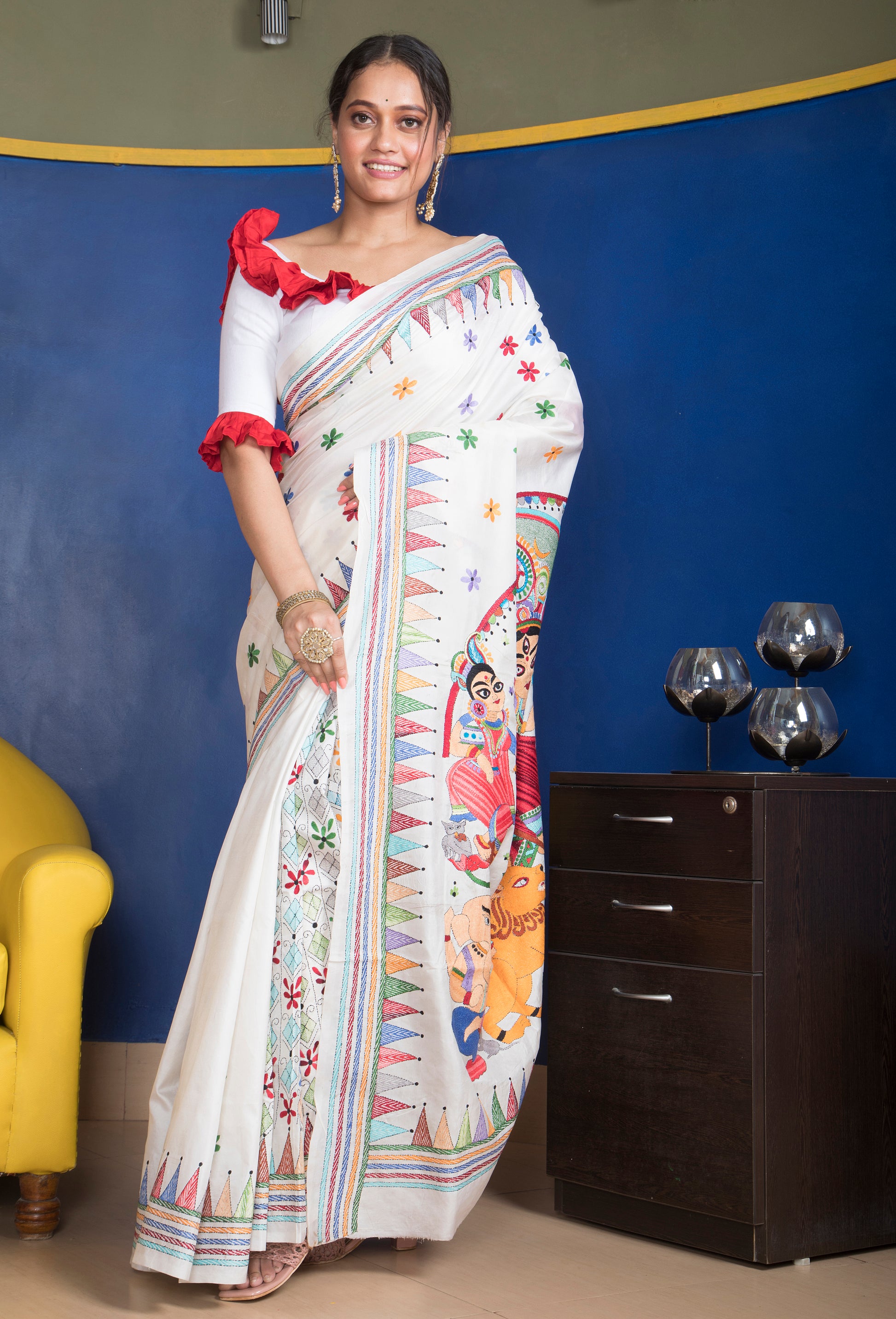 Durga Kantha Stitch Pure Silk Saree