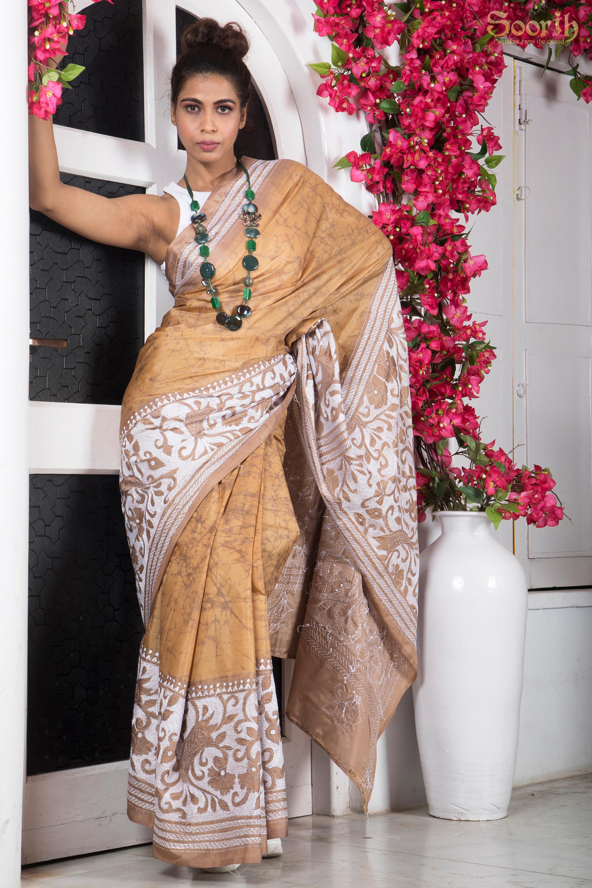 Handmade Batik Kantha Patli Pallu Saree