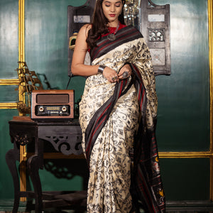 Off White Pochampally Silk Saree