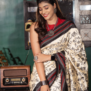 Off White Pochampally Silk Saree