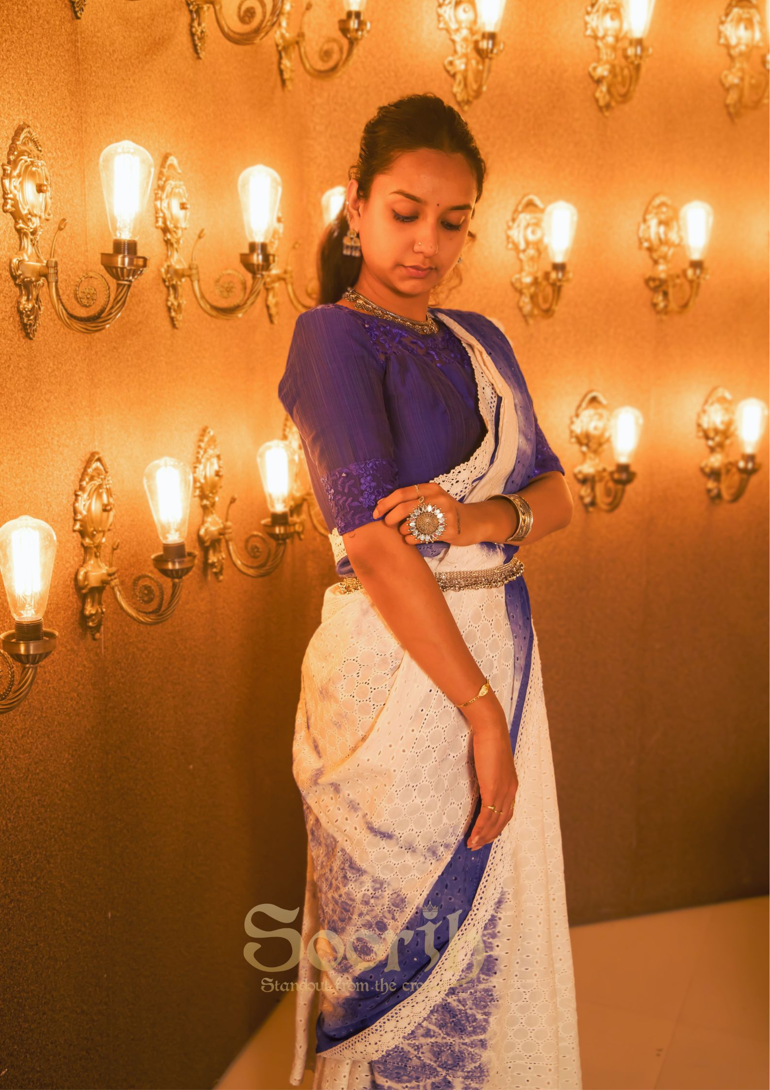 Cotton Hakoba Shibori Lace Saree