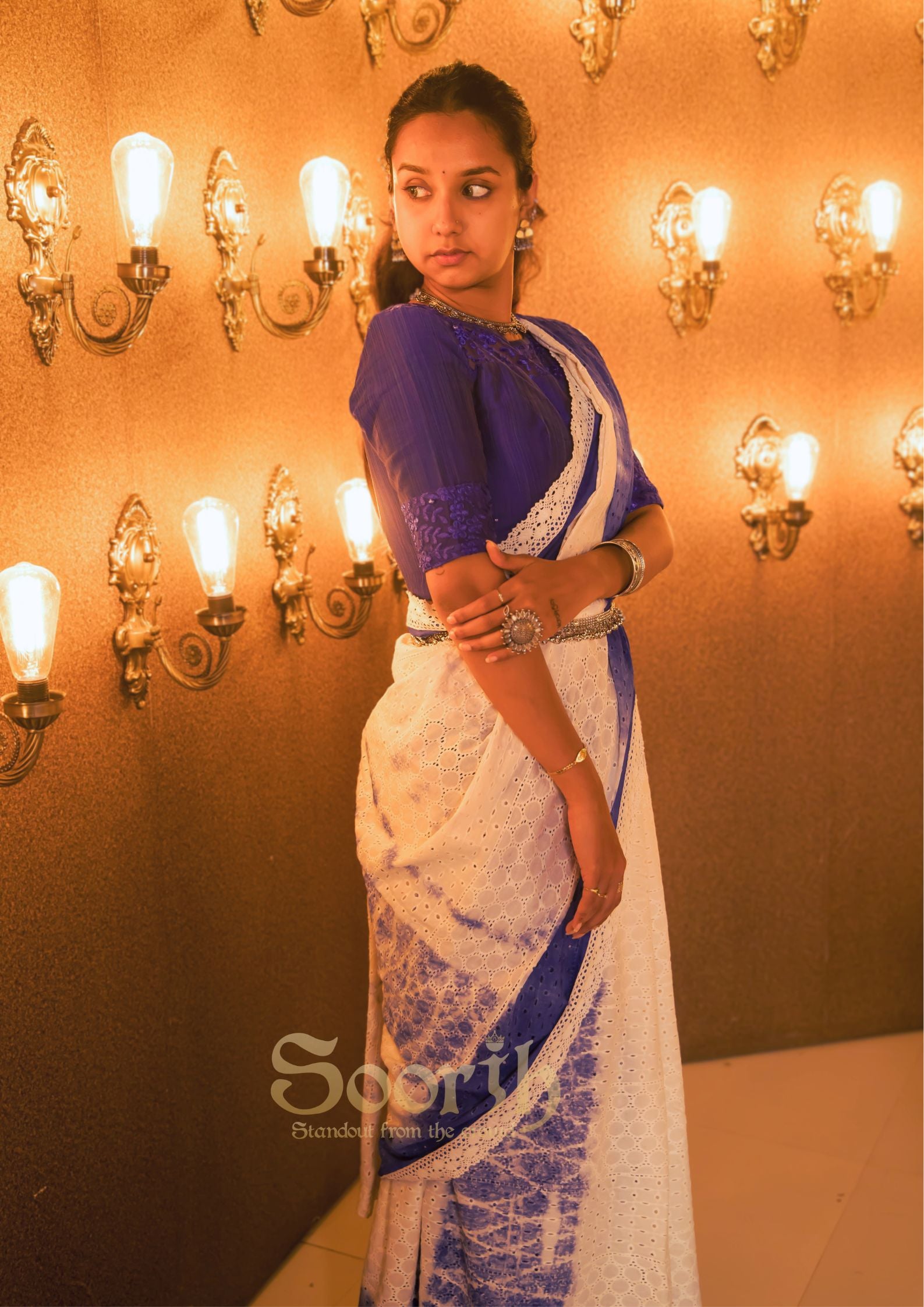 Cotton Hakoba Shibori Lace Saree