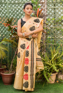 Tussar silk aam kolka mayur Handloom Mekhela