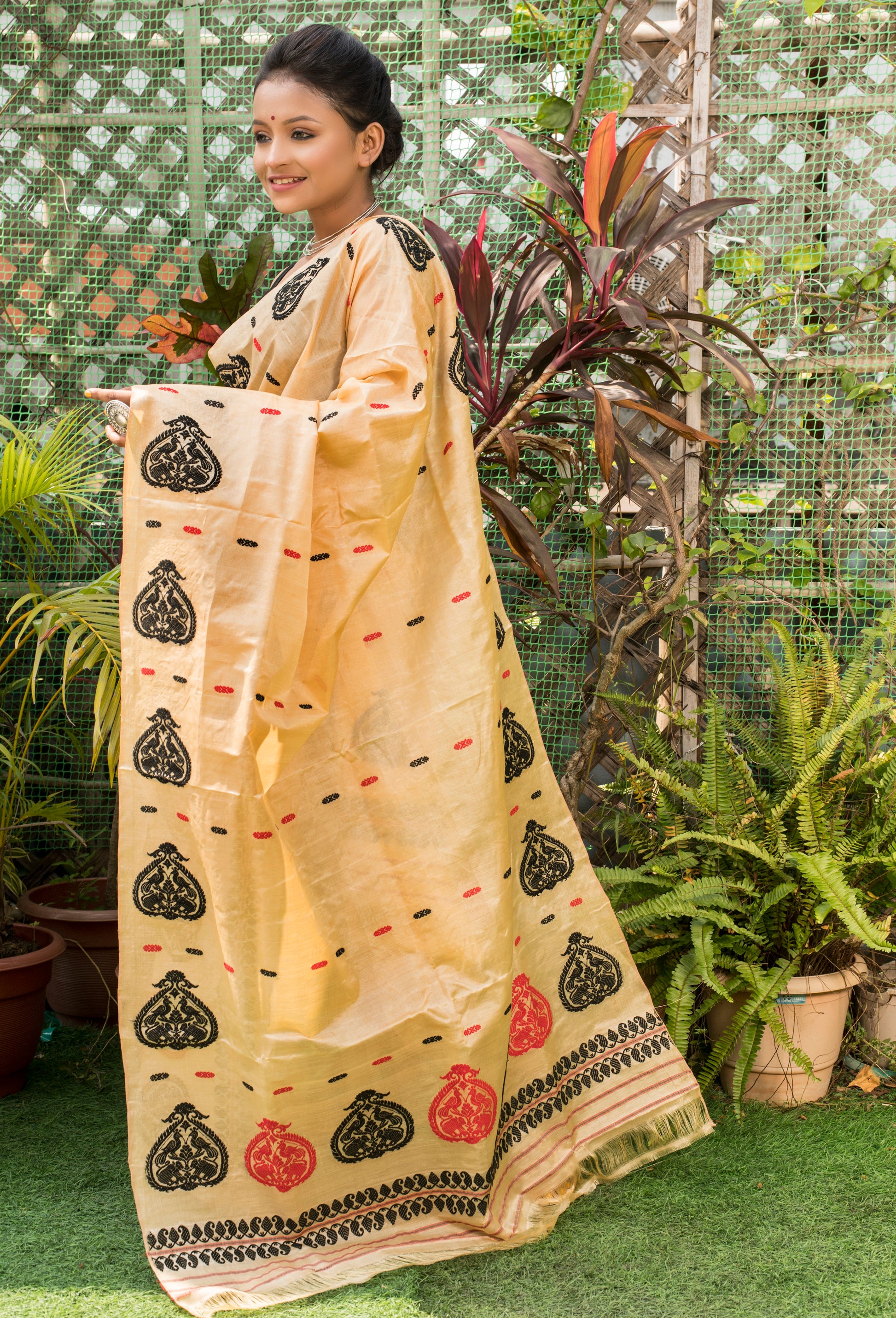 Tussar silk aam kolka mayur Handloom Mekhela