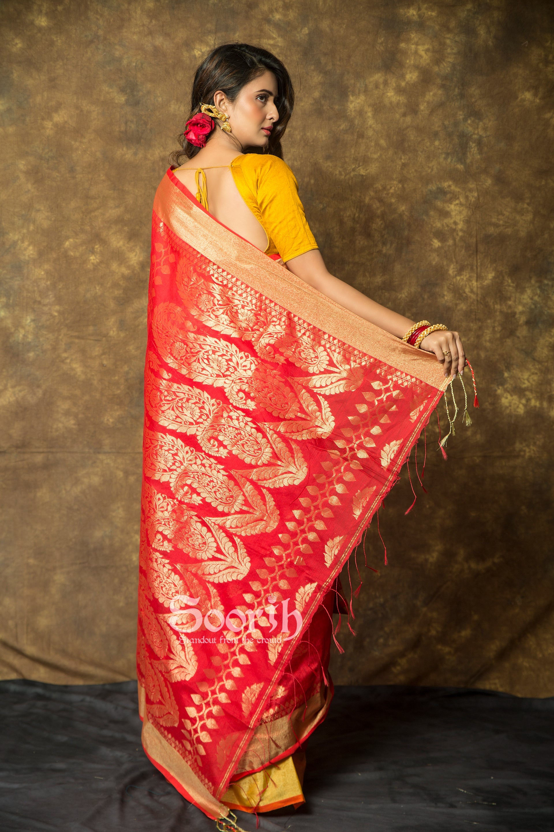 Golden Blended Cotton Handloom Saree