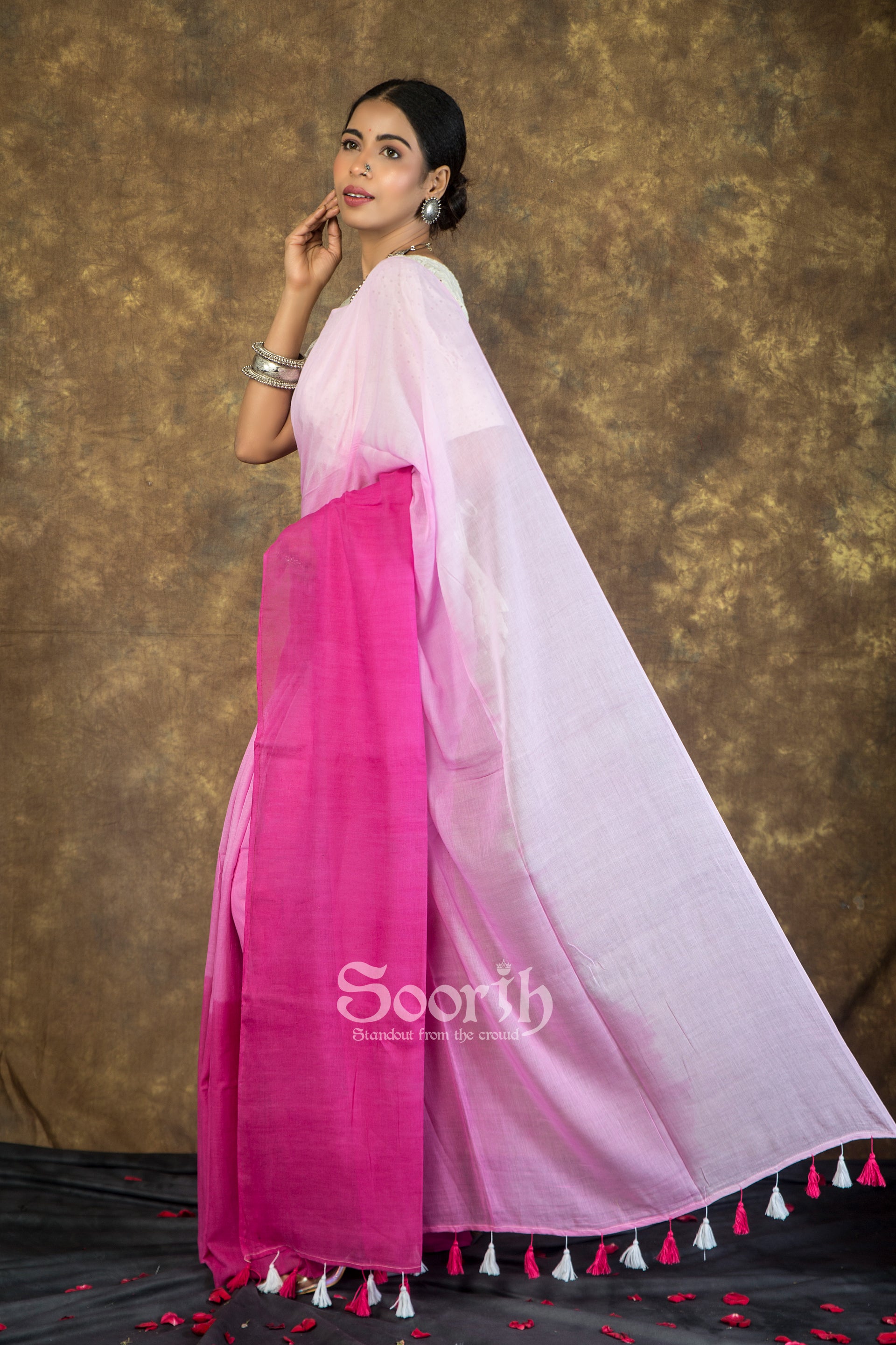 Pink Mul Cotton Ombre Saree