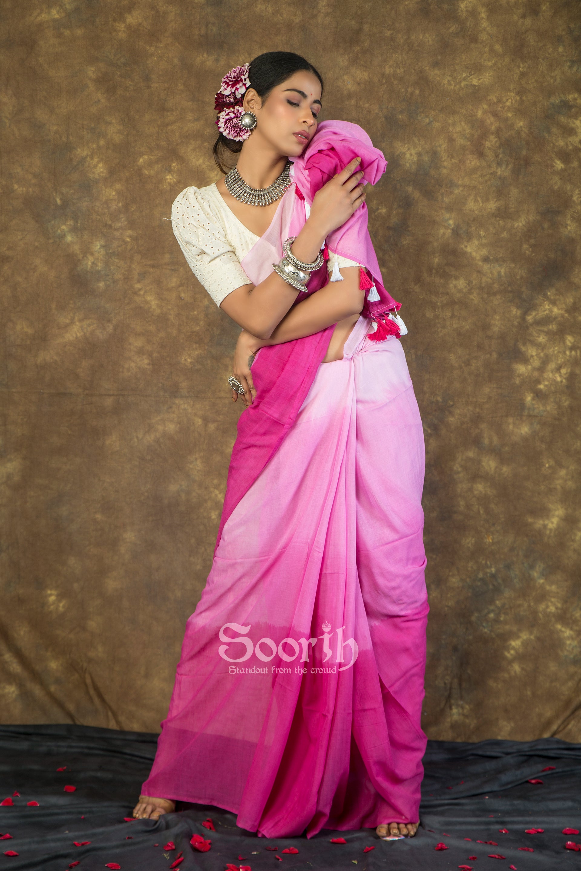 Pink Mul Cotton Ombre Saree