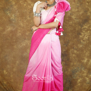 Pink Mul Cotton Ombre Saree