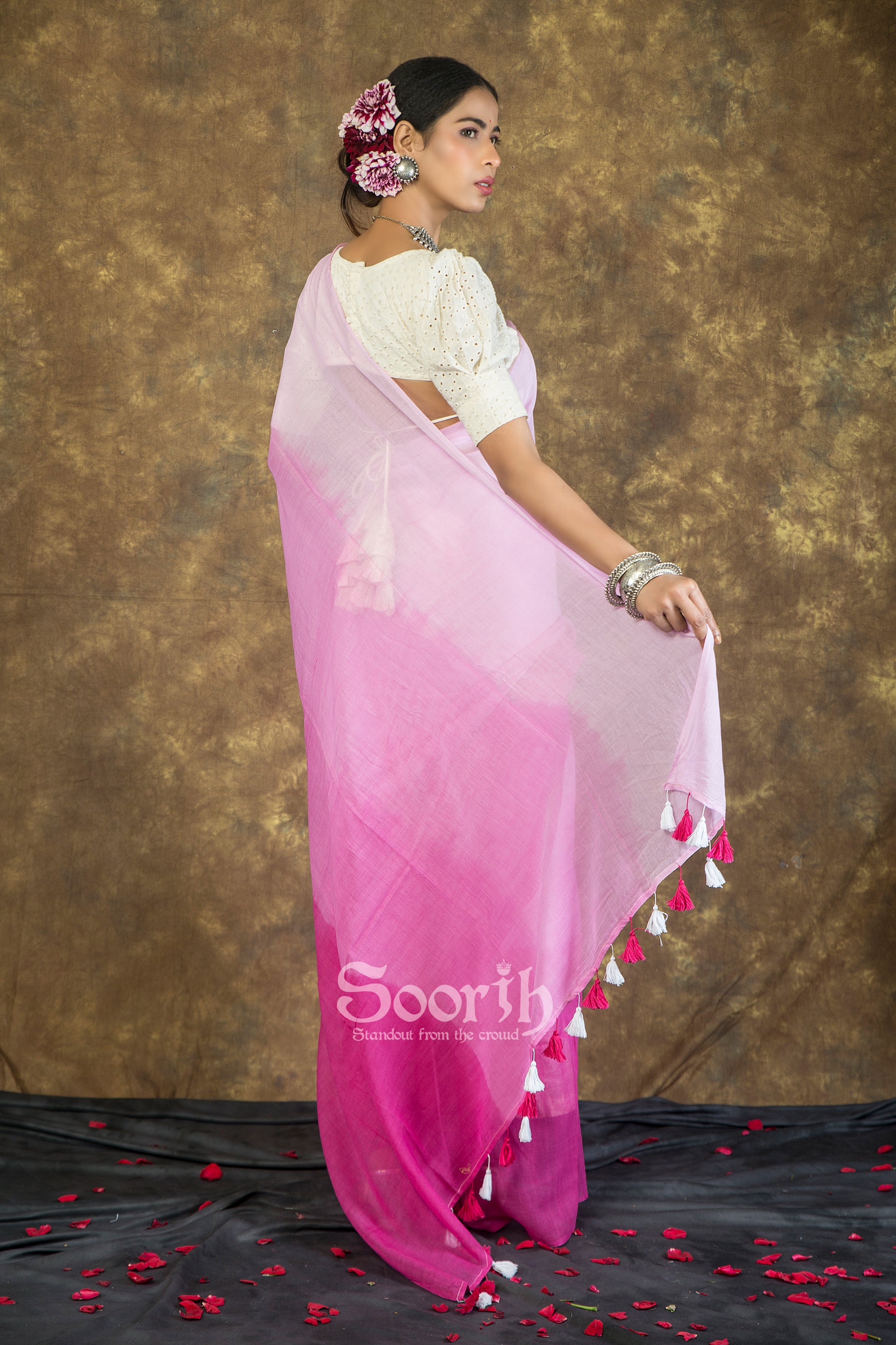 Pink Mul Cotton Ombre Saree