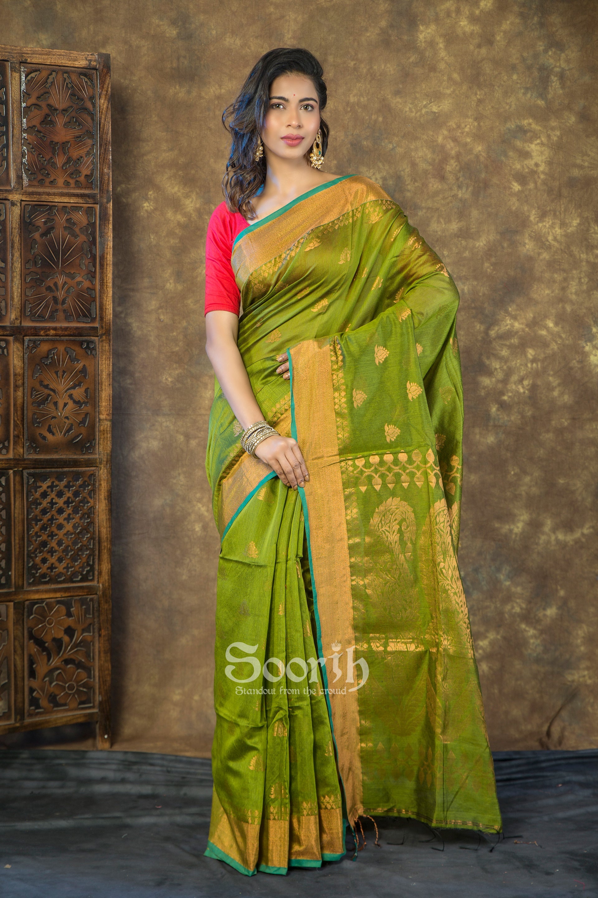 Golden Blended Cotton Handloom Saree