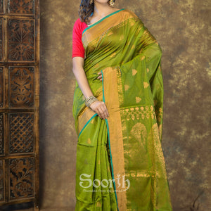 Golden Blended Cotton Handloom Saree