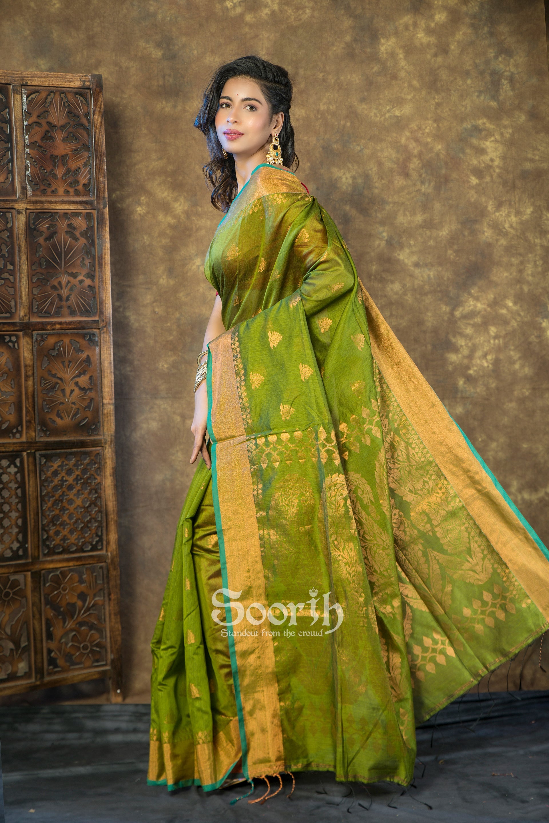 Golden Blended Cotton Handloom Saree