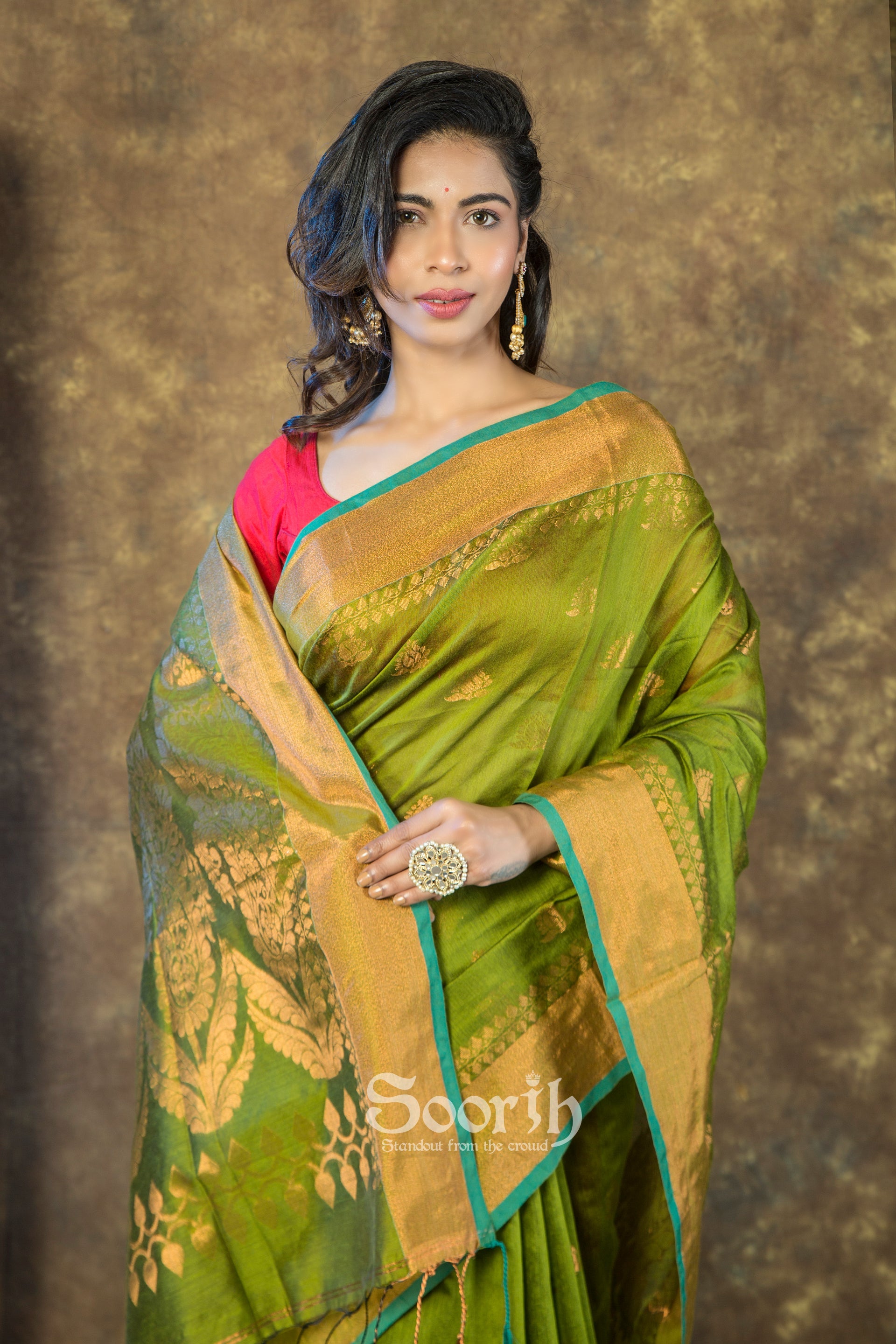 Golden Blended Cotton Handloom Saree