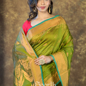 Golden Blended Cotton Handloom Saree