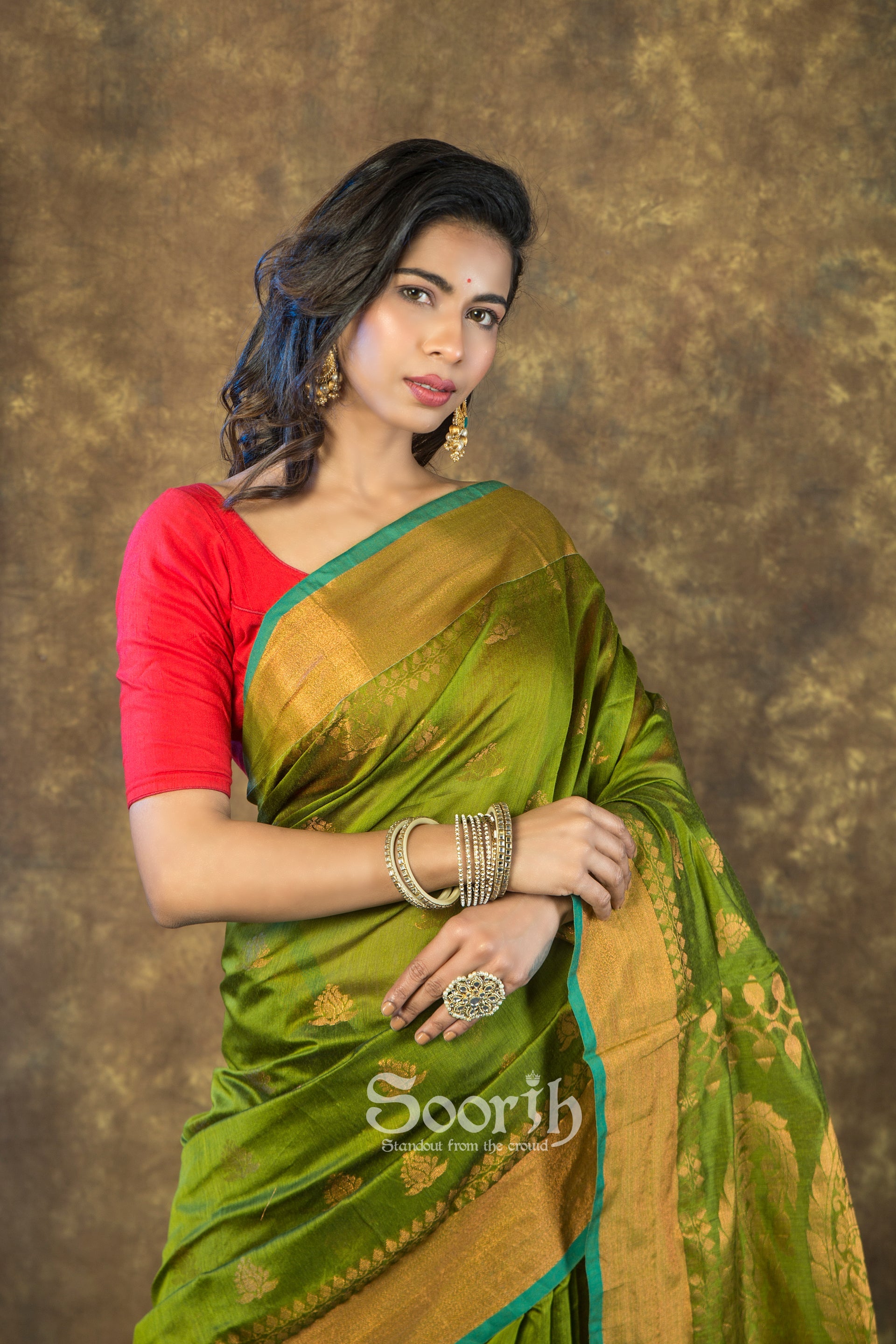 Golden Blended Cotton Handloom Saree