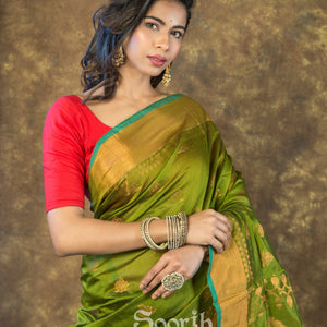 Golden Blended Cotton Handloom Saree