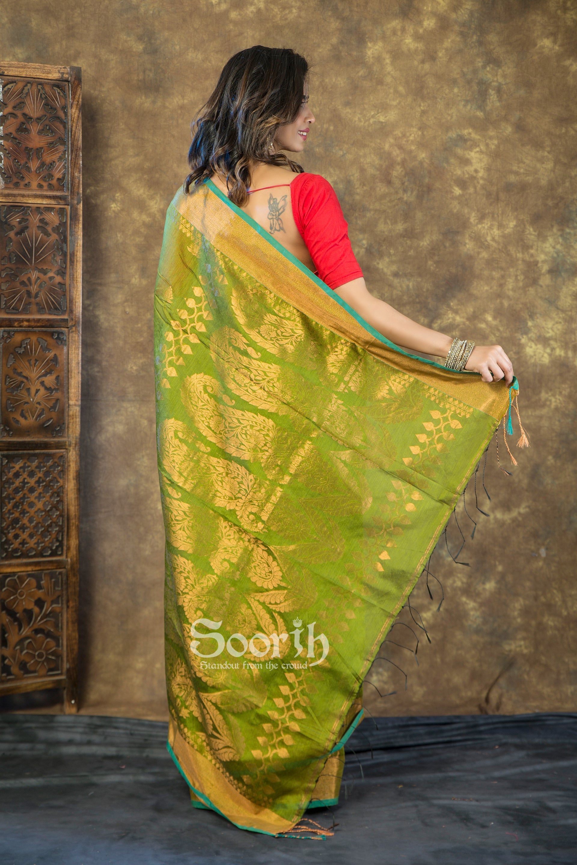 Golden Blended Cotton Handloom Saree