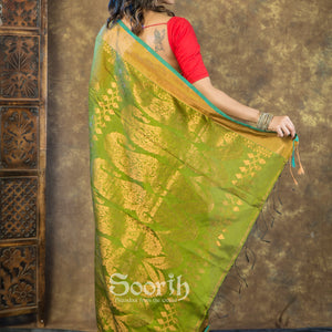 Golden Blended Cotton Handloom Saree