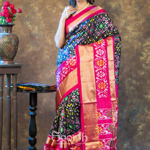 Black Rani Double Warp Navratna Patola Silk Saree