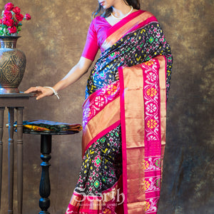 Black Rani Double Warp Navratna Patola Silk Saree